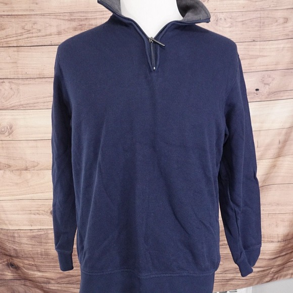 VAN HEUSEN BLUE 1/4 ZIP UP PULLOVER SWEATER MENS SIZE M MEDIUM - Picture 2 of 5